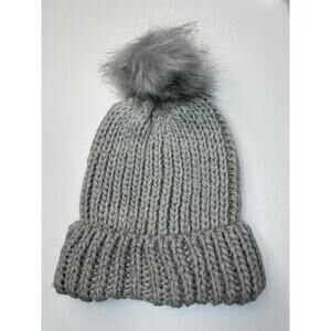 Hat Attack Bryce Ribbed Knit Beanie Gray Detachable Fur Pom Pom One Size NWT